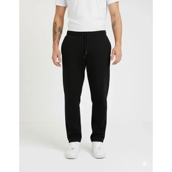 Erkek Üç iplik Kışlık Pamuklu Ovarsize Bağcıklı Düz Paça Cepli Eşofman Altı Spor Rahat Model - Siyah