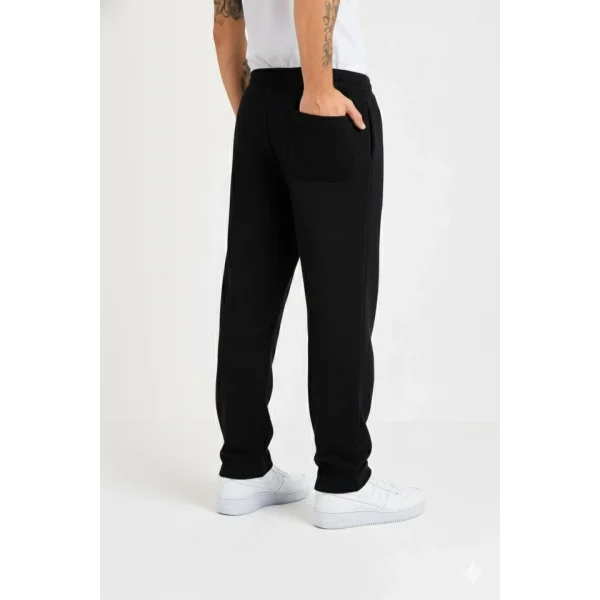 Erkek Üç Iplik Kışlık Pamuklu Ovarsize Bağcıklı Düz Paça Cepli Eşofman Altı Spor Rahat Model - Siyah