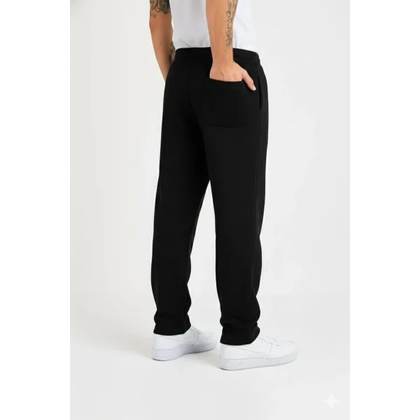 Erkek Üç iplik Kışlık Pamuklu Ovarsize Bağcıklı Düz Paça Cepli Eşofman Altı Spor Rahat Model - Siyah