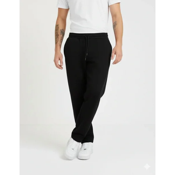 Erkek Üç iplik Kışlık Pamuklu Ovarsize Bağcıklı Düz Paça Cepli Eşofman Altı Spor Rahat Model - Siyah