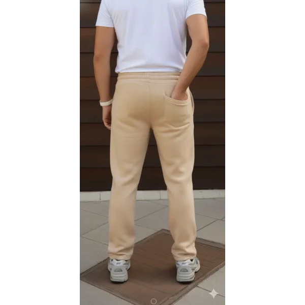 Erkek Üç iplik Kışlık Pamuklu Ovarsize Bağcıklı Düz Paça Cepli Eşofman Altı Spor Rahat Model - Bej