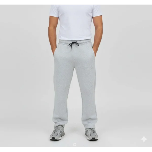 Erkek Üç iplik Kışlık Pamuklu Ovarsize Bağcıklı Düz Paça Cepli Eşofman Altı Spor Rahat Model - Gri