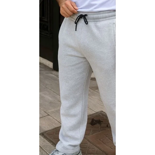 Erkek Üç Iplik Kışlık Pamuklu Ovarsize Bağcıklı Düz Paça Cepli Eşofman Altı Spor Rahat Model - Gri