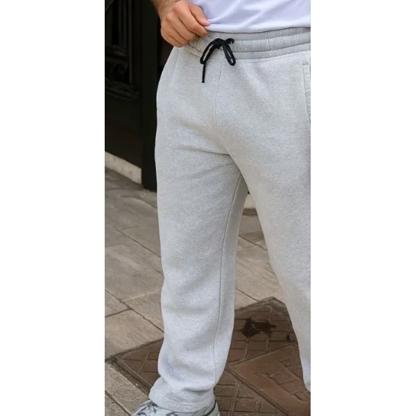 Erkek Üç iplik Kışlık Pamuklu Ovarsize Bağcıklı Düz Paça Cepli Eşofman Altı Spor Rahat Model - Gri