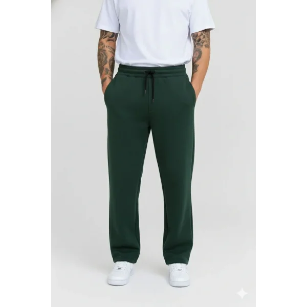 Erkek Üç iplik Kışlık Pamuklu Ovarsize Bağcıklı Düz Paça Cepli Eşofman Altı Spor Rahat Model - Haki