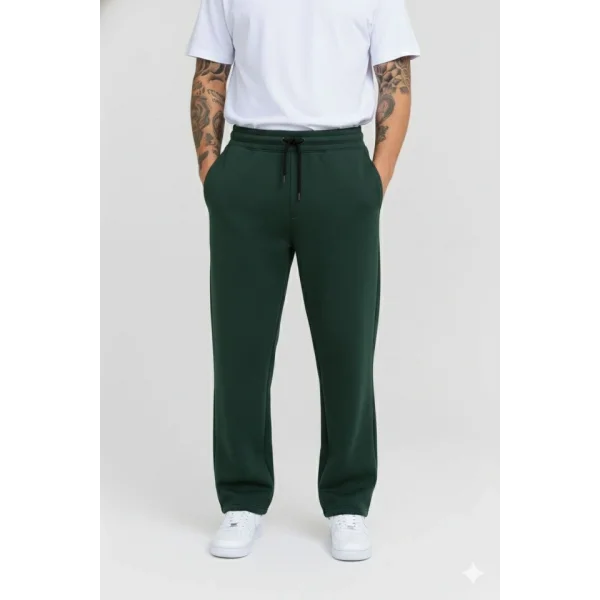 Erkek Üç Iplik Kışlık Pamuklu Ovarsize Bağcıklı Düz Paça Cepli Eşofman Altı Spor Rahat Model - Haki