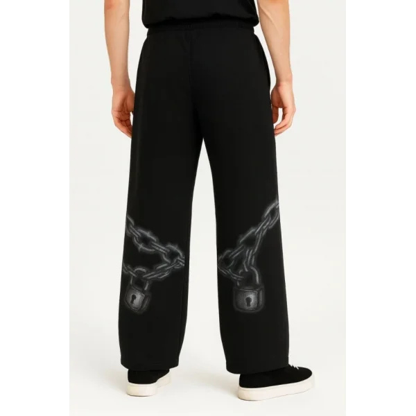 Erkek Üç İplik Pamuklu Baskılı Cepli Jogger Buggy Pantalon Oversize Kalıp - Siyah