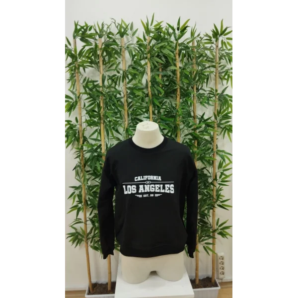 Erkek Uzun Kollu Bisiklet Yaka Los Angeles Yazılı Iki Iplik Bluz