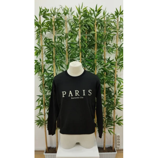 Erkek Uzun Kollu Bisiklet Yaka Paris Yazılı Iki Iplik Bluz