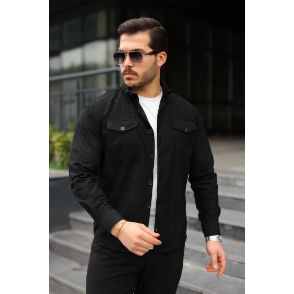 Erkek Uzun Kollu Cepli Kadife Gömlek