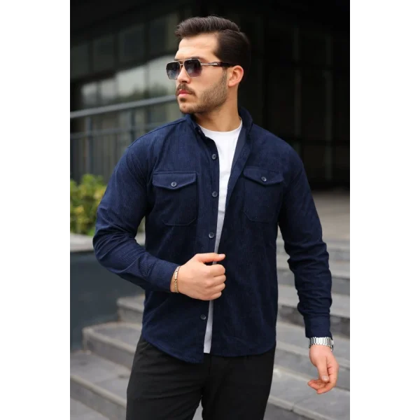 Erkek Uzun Kollu Cepli Kadife Gömlek
