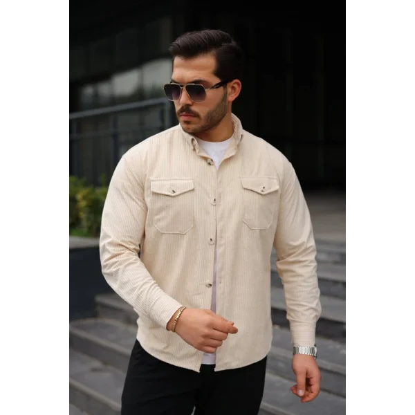 Erkek Uzun Kollu Cepli Kadife Gömlek