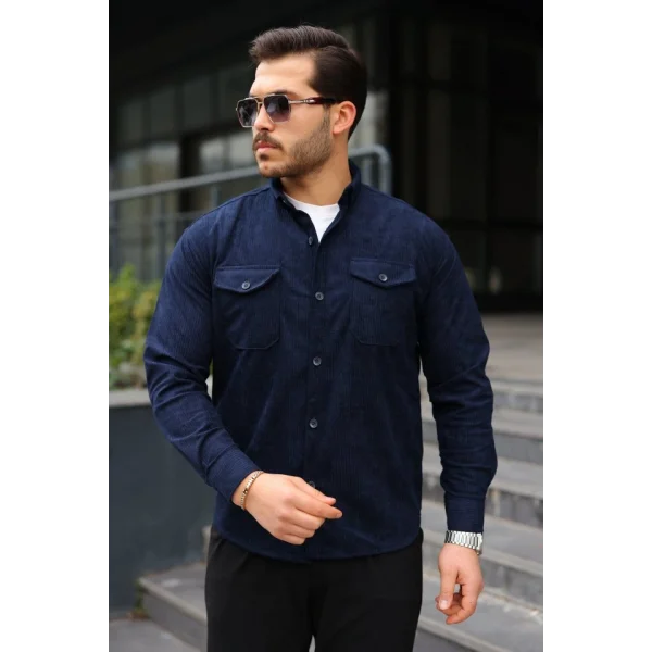 Erkek Uzun Kollu Cepli Kadife Gömlek