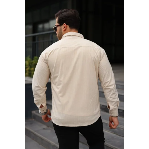 Erkek Uzun Kollu Cepli Kadife Gömlek