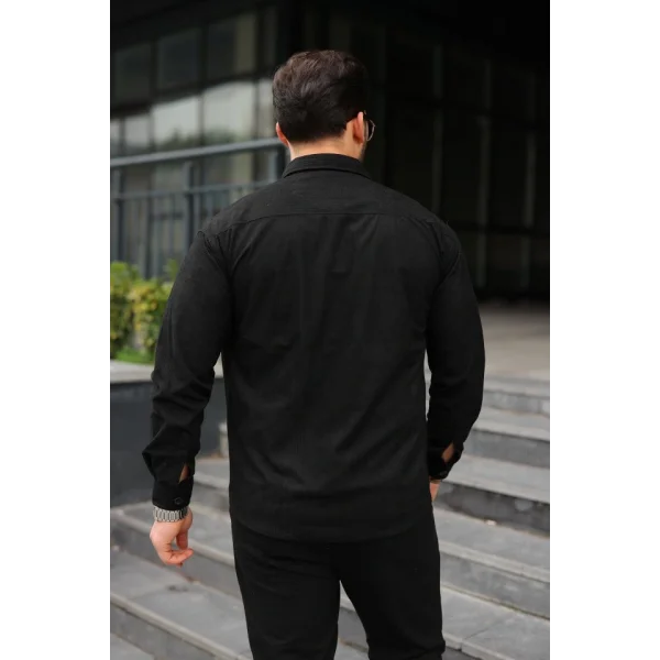 Erkek Uzun Kollu Cepli Kadife Gömlek