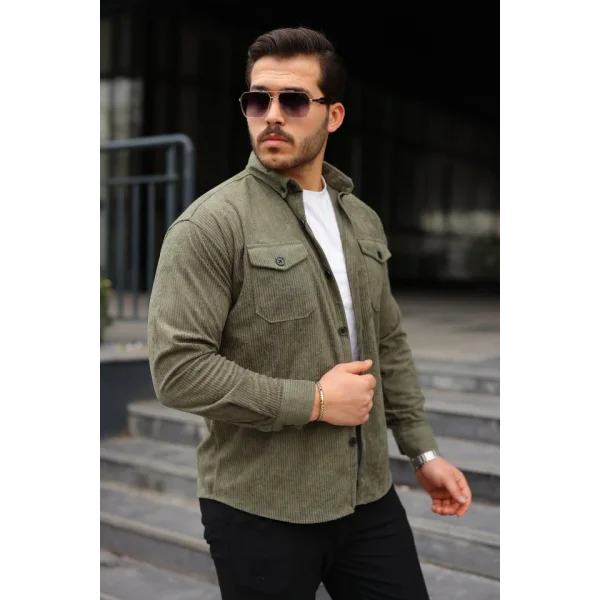 Erkek Uzun Kollu Cepli Kadife Gömlek