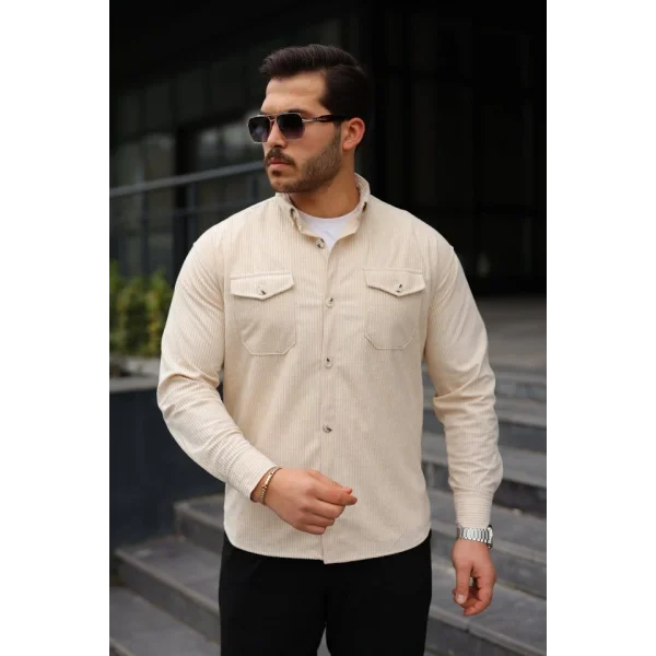 Erkek Uzun Kollu Cepli Kadife Gömlek