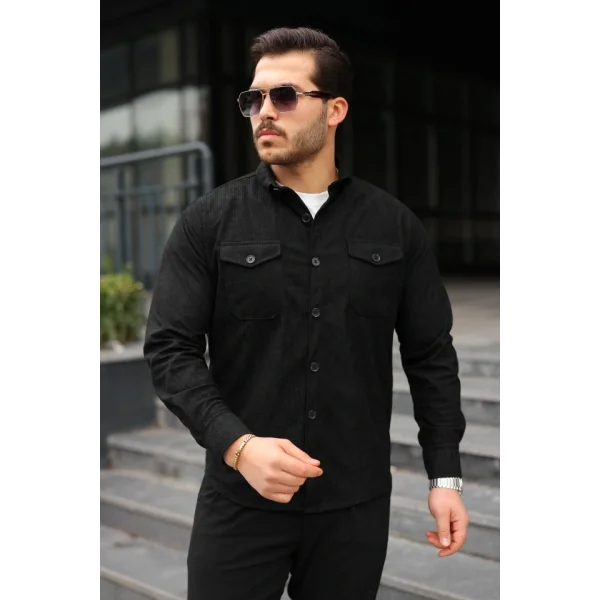 Erkek Uzun Kollu Cepli Kadife Gömlek