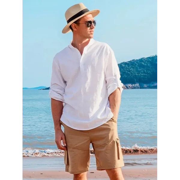 Erkek Uzun Kollu Hakim Yaka Düğmeli Erkek Müslim Gömlek