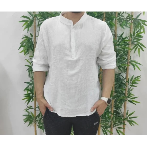 Erkek Uzun Kollu Hakim Yaka Düğmeli Erkek Müslim Gömlek