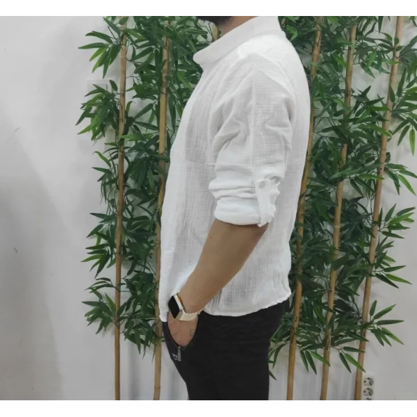 Erkek Uzun Kollu Hakim Yaka Düğmeli Erkek Müslim Gömlek