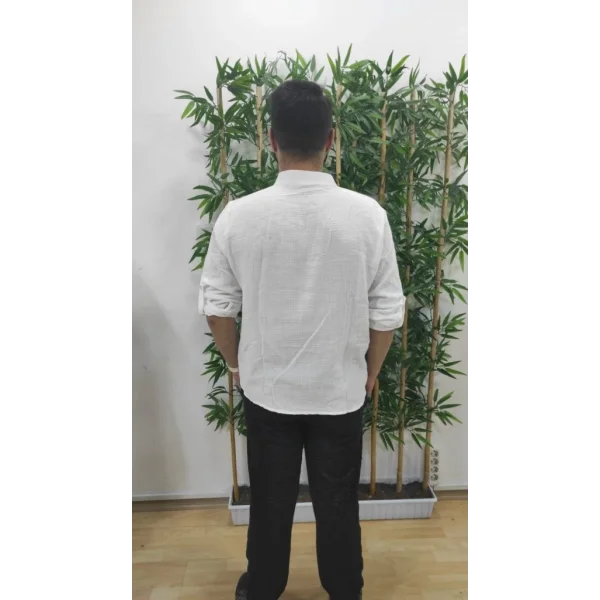 Erkek Uzun Kollu Hakim Yaka Düğmeli Erkek Müslim Gömlek