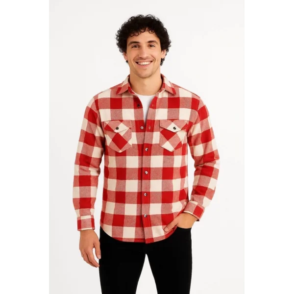 Erkek Uzun Kollu Oduncu Gömlek - Kırmızı