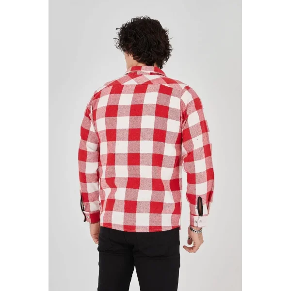 Erkek Oduncu Gömlek – Uzun Kollu, Şardonlu Kumaş, Kareli Desen, Regular Fit, Manşetli, Çift Cepli, Rahat Günlük Bahar & Kış Stil - Kırmızı