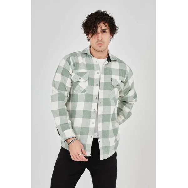 Erkek Uzun Kollu Oduncu Gömlek - Mint Yeşili