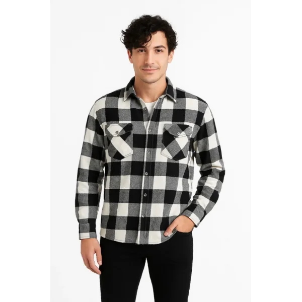 Erkek Uzun Kollu Oduncu Gömlek - Siyah