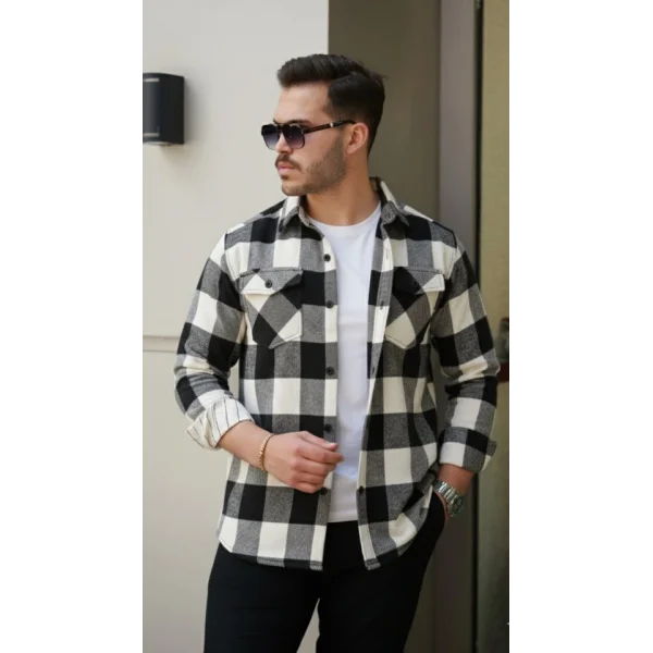 Erkek Uzun Kollu Oduncu Gömlek - Siyah