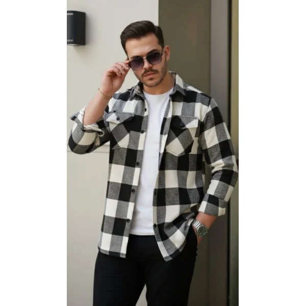 Erkek Uzun Kollu Oduncu Gömlek - Siyah