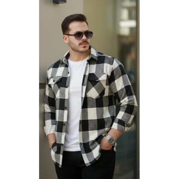 Erkek Uzun Kollu Oduncu Gömlek - Siyah