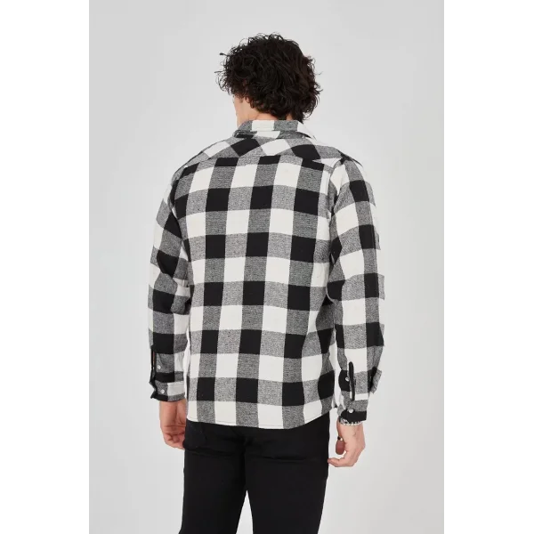 Erkek Oduncu Gömlek – Uzun Kollu, Şardonlu Kumaş, Kareli Desen, Regular Fit, Manşetli, Çift Cepli, Rahat Günlük Bahar & Kış Stil - Siyah