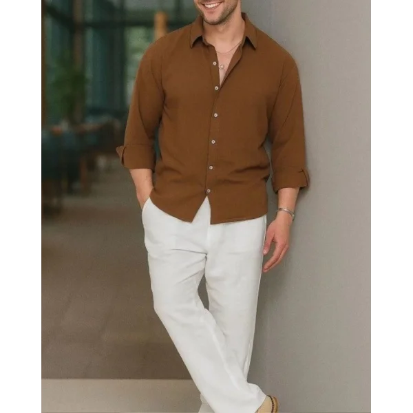 Erkek Uzun Kollu Regular Sofya Keten Gömlek