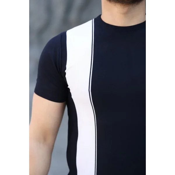 Erkek Viskon Kumaş Bisiklet Yaka çizgi Desenli Tişört