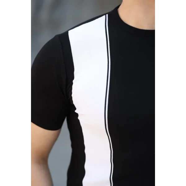 Erkek Viskon Kumaş Bisiklet Yaka çizgi Desenli Tişört