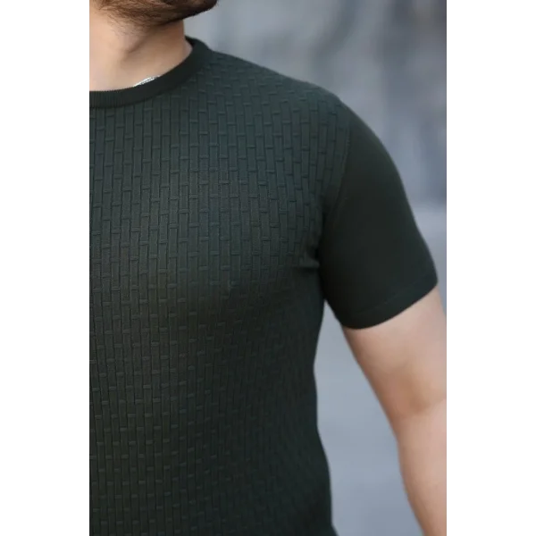 Erkek Viskon Kumaş Bisiklet Yaka Desenli Tişört