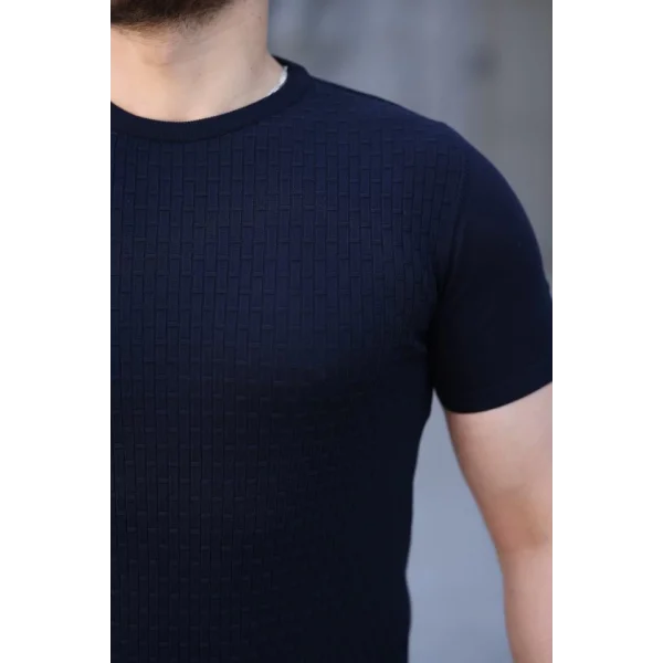 Erkek Viskon Kumaş Bisiklet Yaka Desenli Tişört