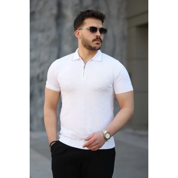 Erkek Viskon Kumaş Polo Yaka Desenli Tişört