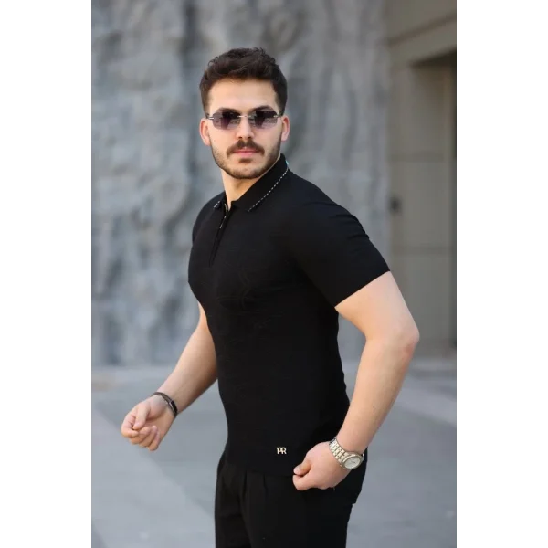 Erkek Viskon Kumaş Polo Yaka Desenli Tişört