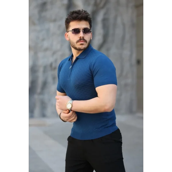 Erkek Viskon Kumaş Polo Yaka Desenli Tişört