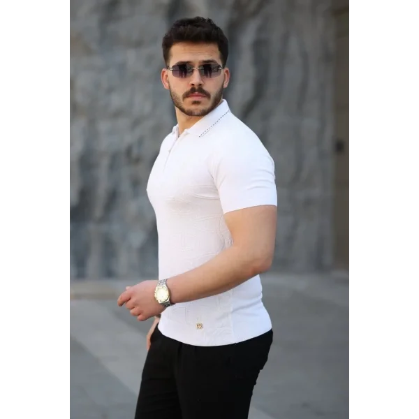 Erkek Viskon Kumaş Polo Yaka Desenli Tişört