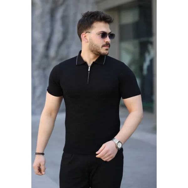 Erkek Viskon Kumaş Polo Yaka Desenli Tişört