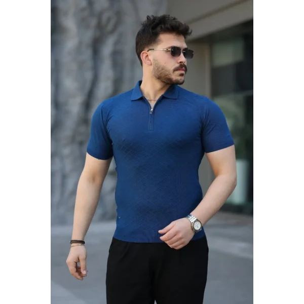 Erkek Viskon Kumaş Polo Yaka Desenli Tişört