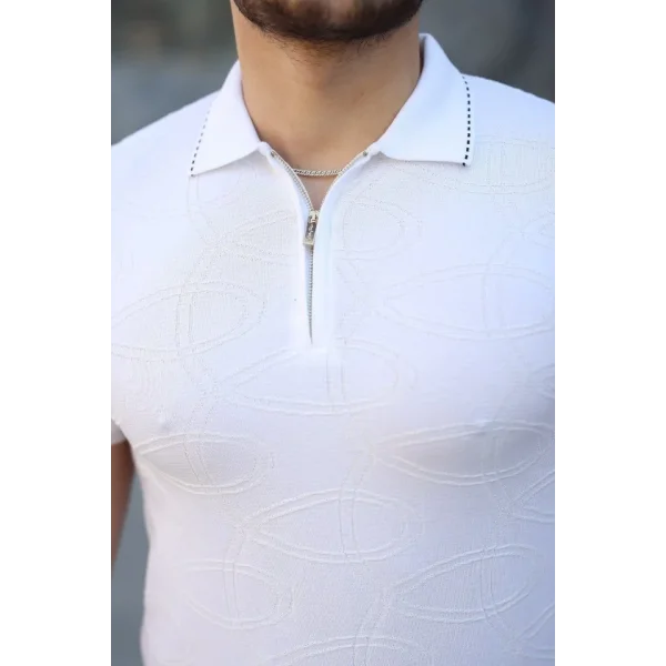 Erkek Viskon Kumaş Polo Yaka Desenli Tişört