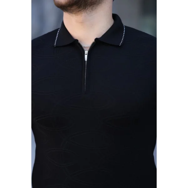 Erkek Viskon Kumaş Polo Yaka Desenli Tişört