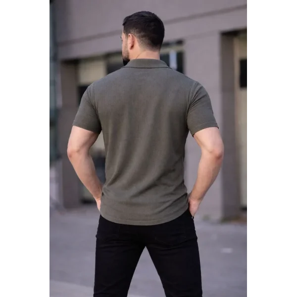 Erkek Waffle Kumaş Kısa Kollu Düğmeli Açık Yaka Regular Fit Gömlek - Haki