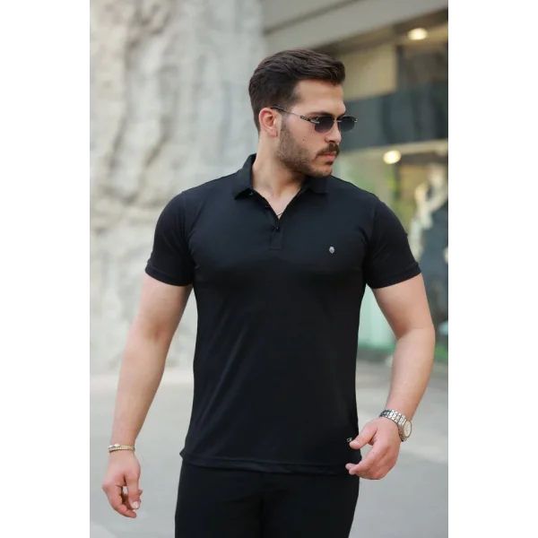 Erkek Yakalı Arma Detaylı Kısa Kollu Tişört