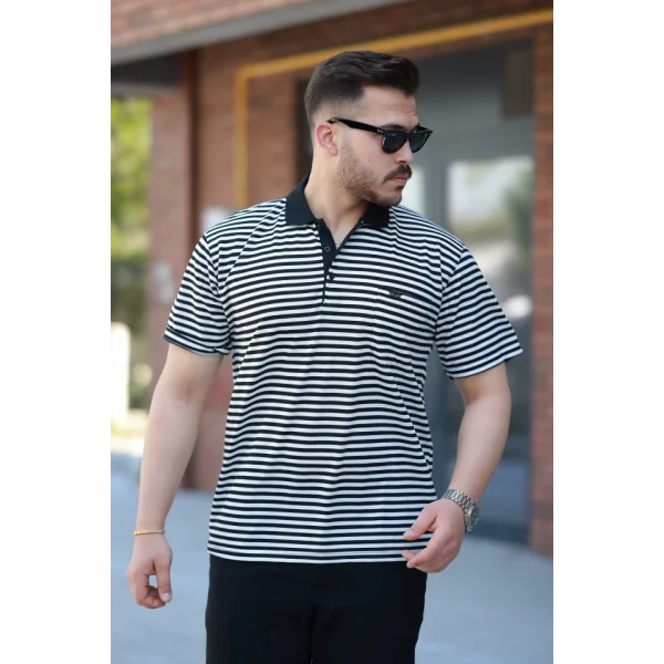 Erkek Yakalı çizgili Kısa Kollu T-shirt